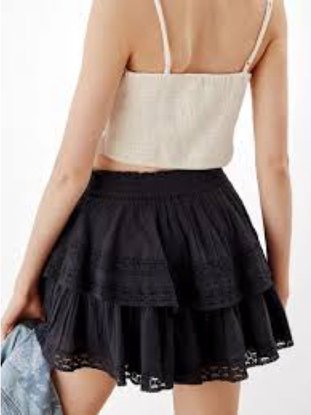 Tiered Black Lace Mini Skort Small